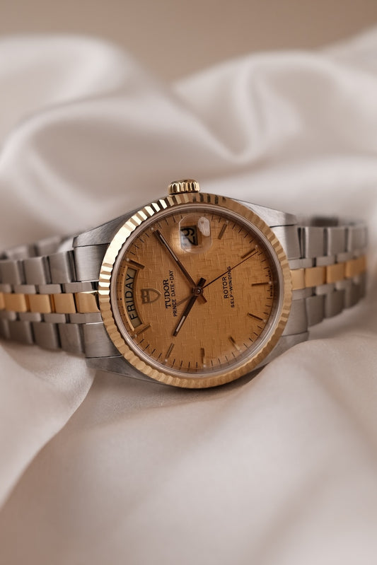 Tudor Prince Date Day 76213 Original Papiere S/G Champagne Linen Dial