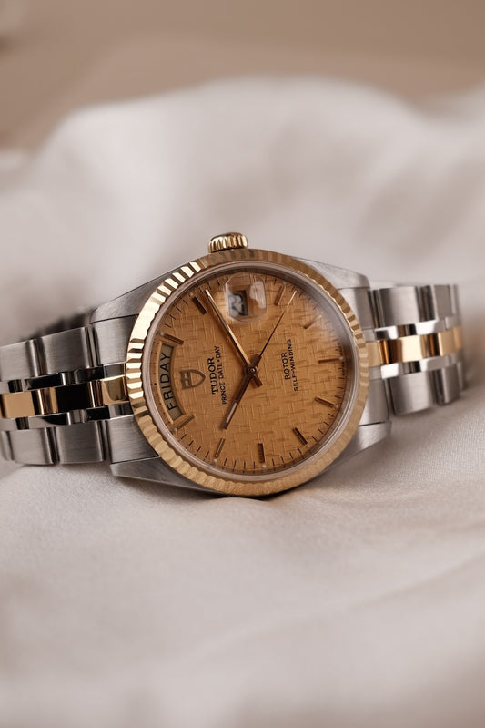 Tudor Prince Date Day 76213 Original Papiere S/G Champagne Linen Dial