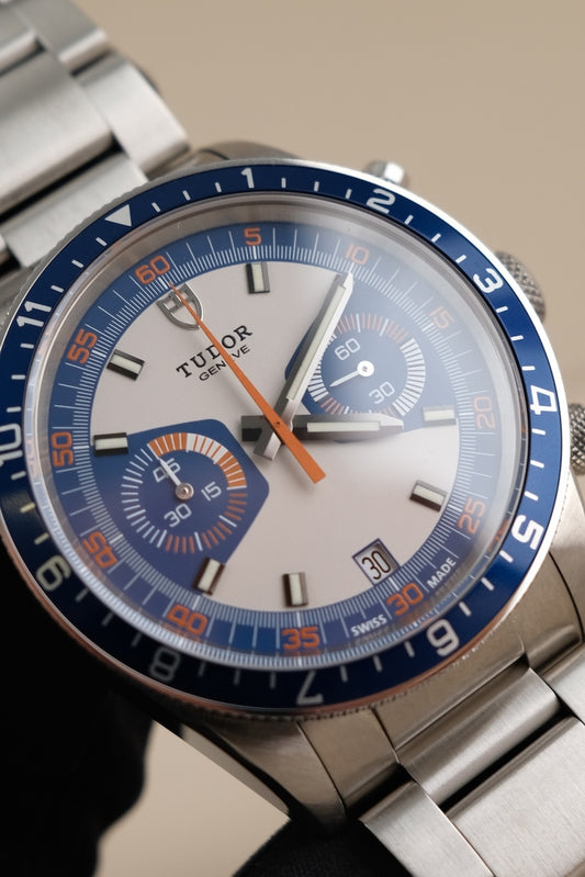Tudor Heritage Chrono 70330B Box + og. Papiere Blue, Steel Bracelet, incl. Nato Strap
