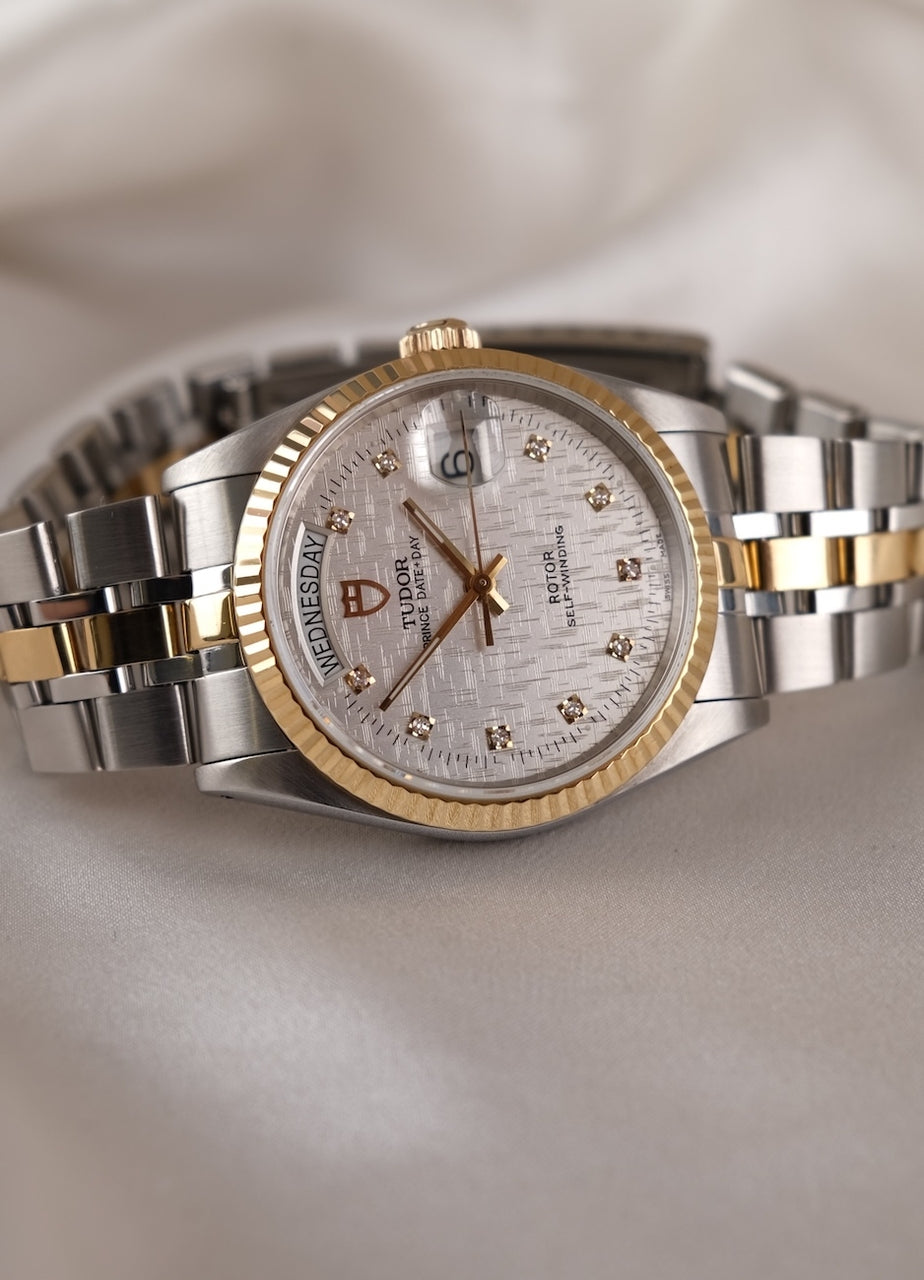 Tudor Prince Date Day 76213 Original Papiere Linen Diamond Dial, SERVICED, First Buyer's Invoice