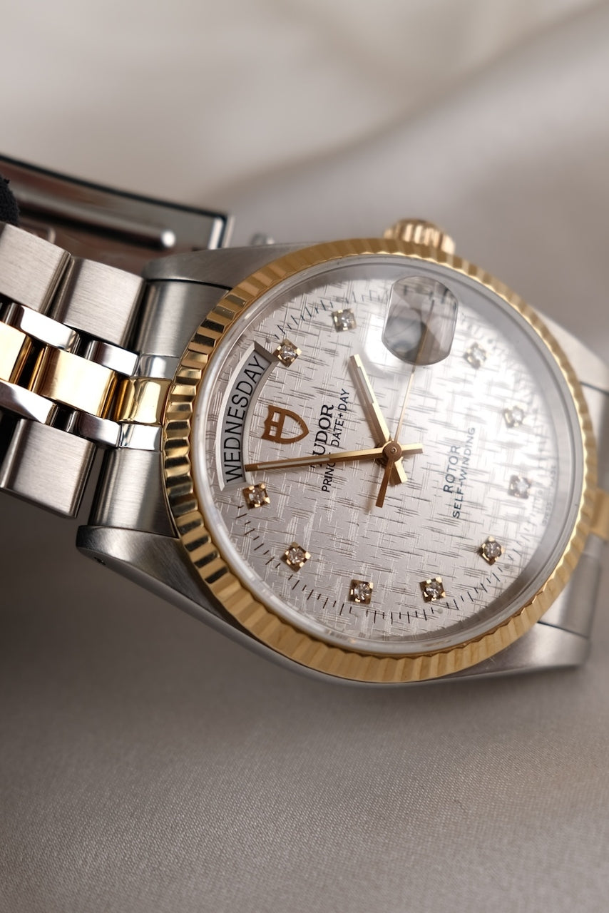Tudor Prince Date Day 76213 Original Papiere Linen Diamond Dial, SERVICED, First Buyer's Invoice