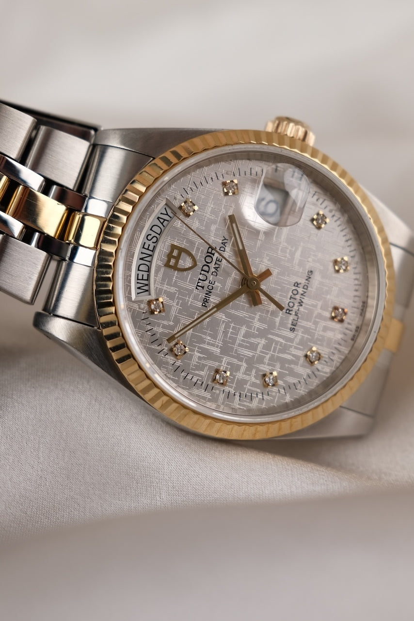 Tudor Prince Date Day 76213 Original Papiere Linen Diamond Dial, SERVICED, First Buyer's Invoice