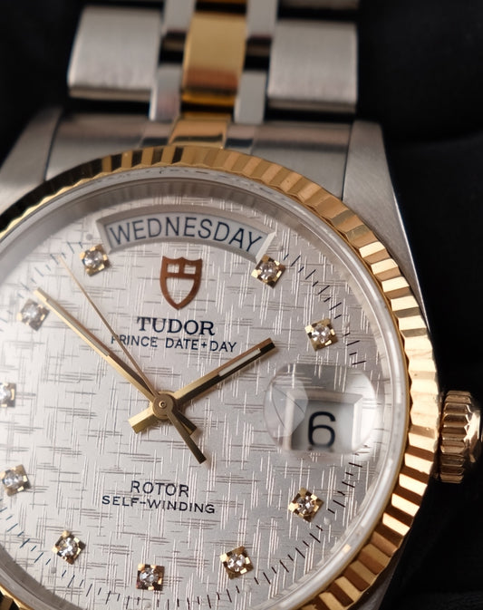 Tudor Prince Date Day 76213 Original Papiere Linen Diamond Dial, SERVICED, First Buyer's Invoice