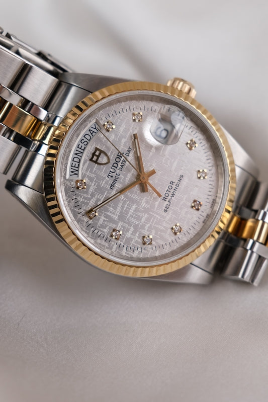Tudor Prince Date Day 76213 Original Papiere Linen Diamond Dial, SERVICED, First Buyer's Invoice