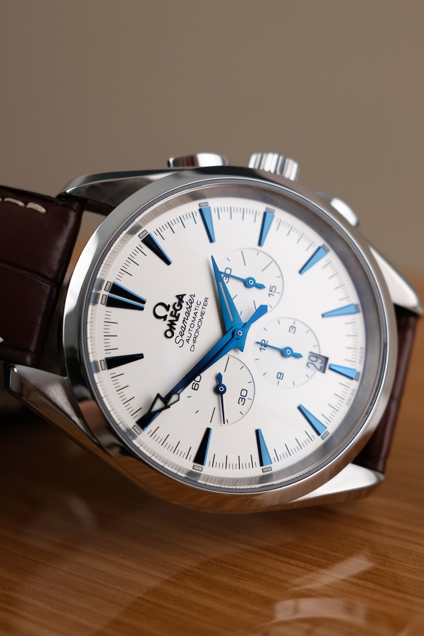 Omega Seamaster Aqua Terra 28123037 Box + og. Papiere White Dial, incl. Blue Omega Nato Strap
