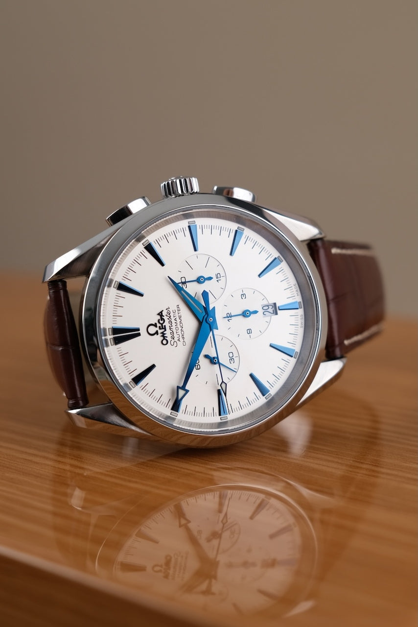 Omega Seamaster Aqua Terra 28123037 Box + og. Papiere White Dial, incl. Blue Omega Nato Strap