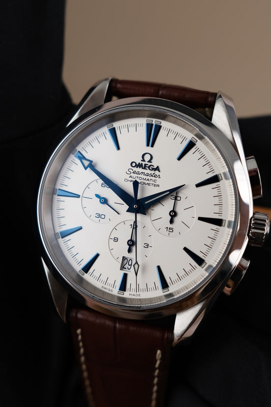 Omega Seamaster Aqua Terra 28123037 Box + og. Papiere White Dial, incl. Blue Omega Nato Strap