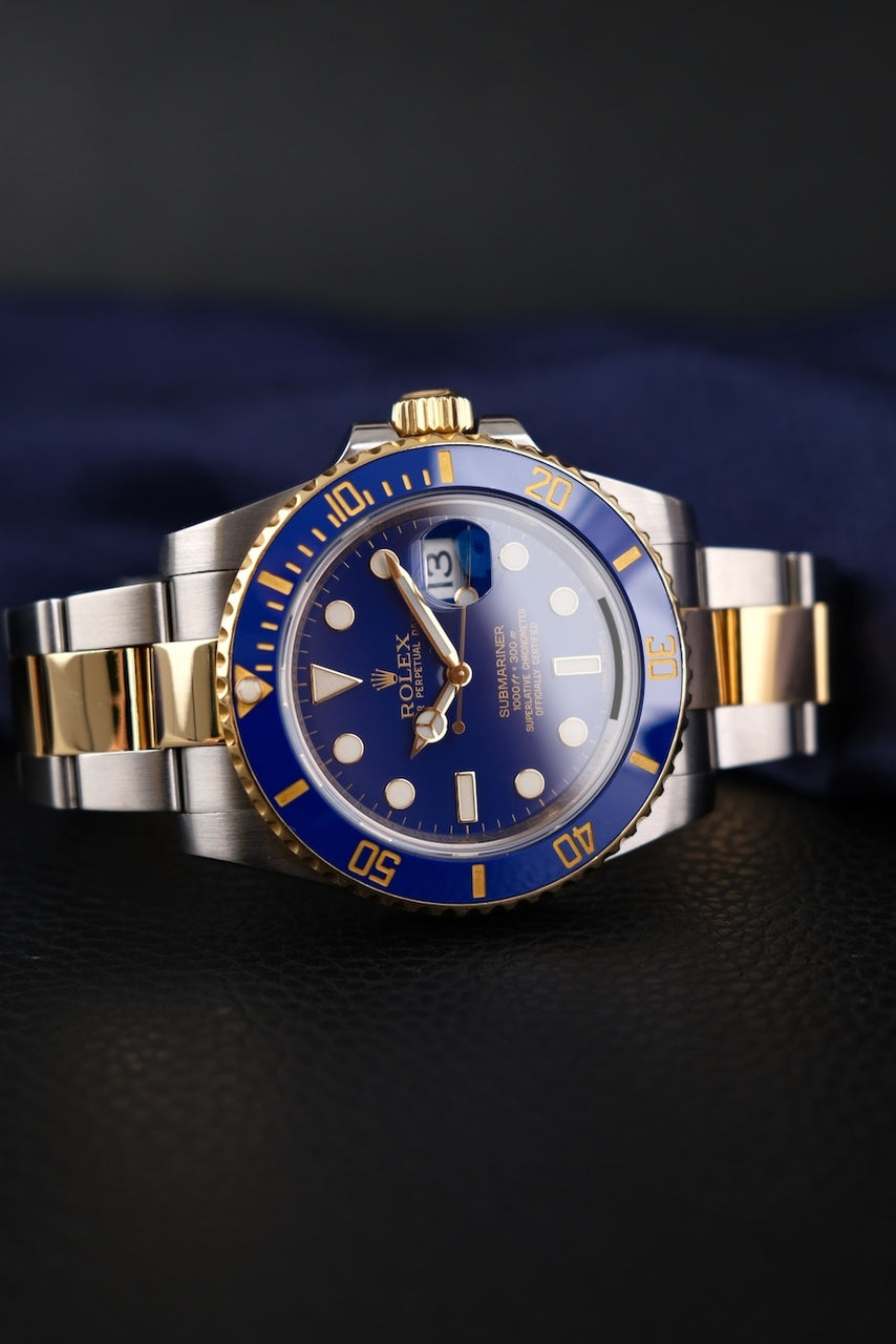 Rolex Submariner Date S/G  116613LB Box + og. Papiere "Bluesy", LC100, Rolex Service 2019