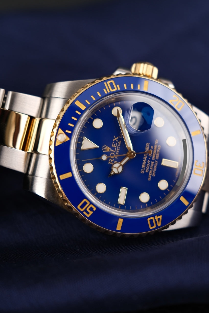 Rolex Submariner Date S/G  116613LB Box + og. Papiere "Bluesy", LC100, Rolex Service 2019