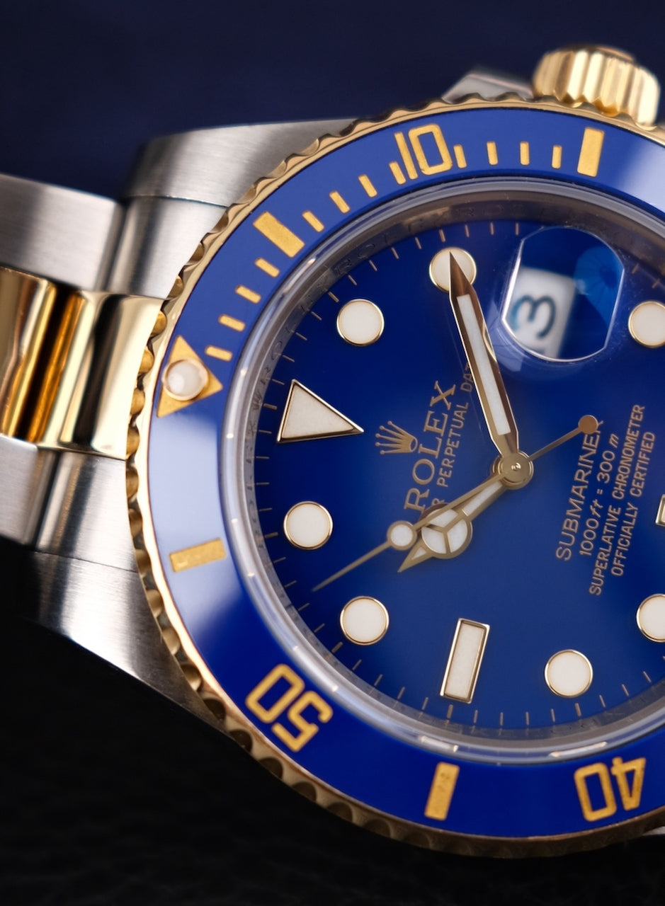Rolex Submariner Date S/G  116613LB Box + og. Papiere "Bluesy", LC100, Rolex Service 2019
