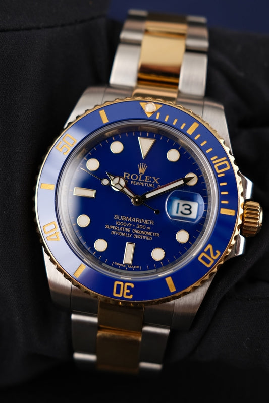 Rolex Submariner Date S/G  116613LB Box + og. Papiere "Bluesy", LC100, Rolex Service 2019