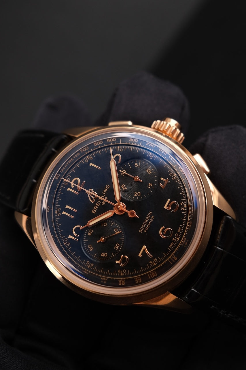 Breitling Duograph B15 RB1510251B1P1 Box + og. Papiere 18k Rosegold, Breitling Warranty 2028