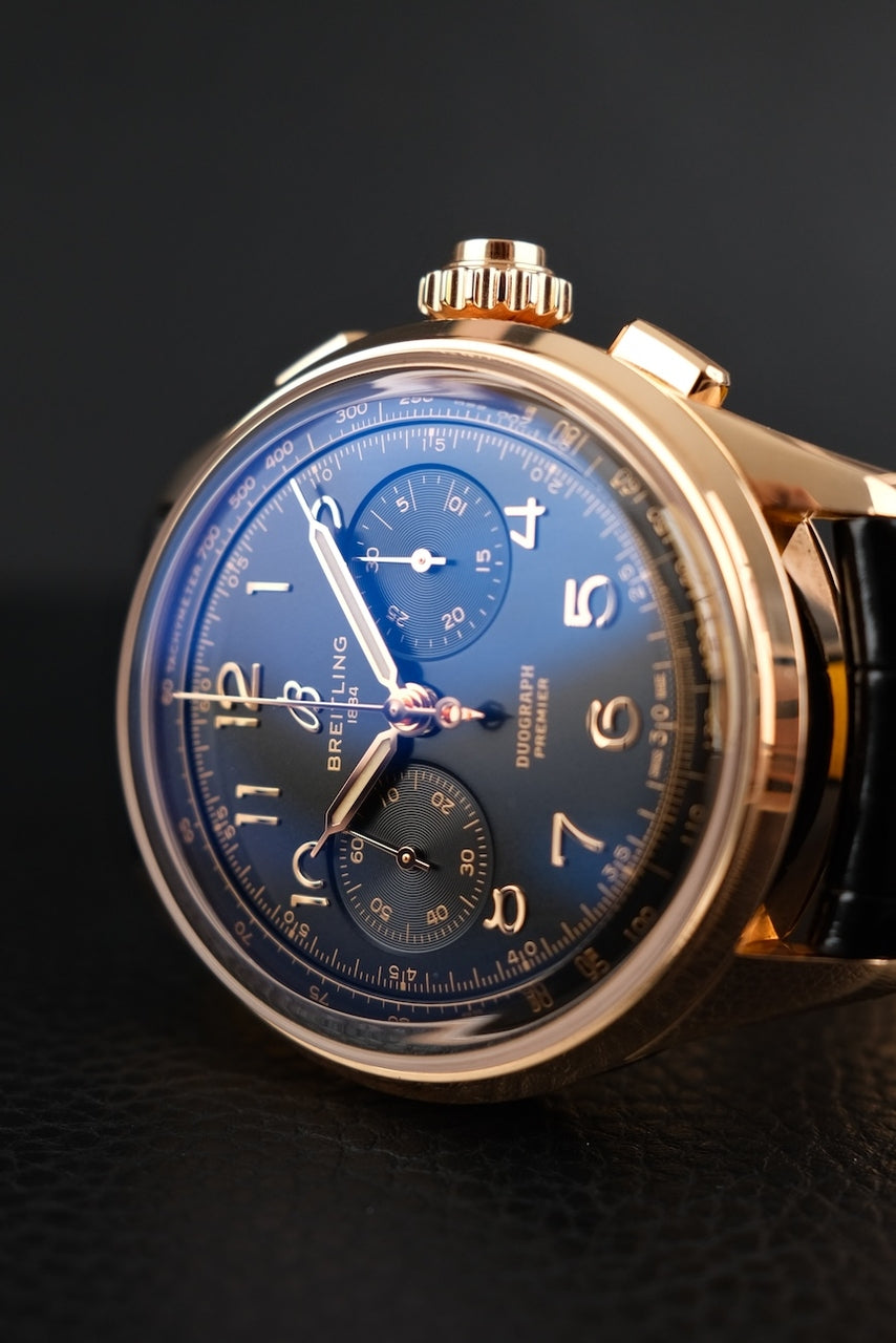 Breitling Duograph B15 RB1510251B1P1 Box + og. Papiere 18k Rosegold, Breitling Warranty 2028