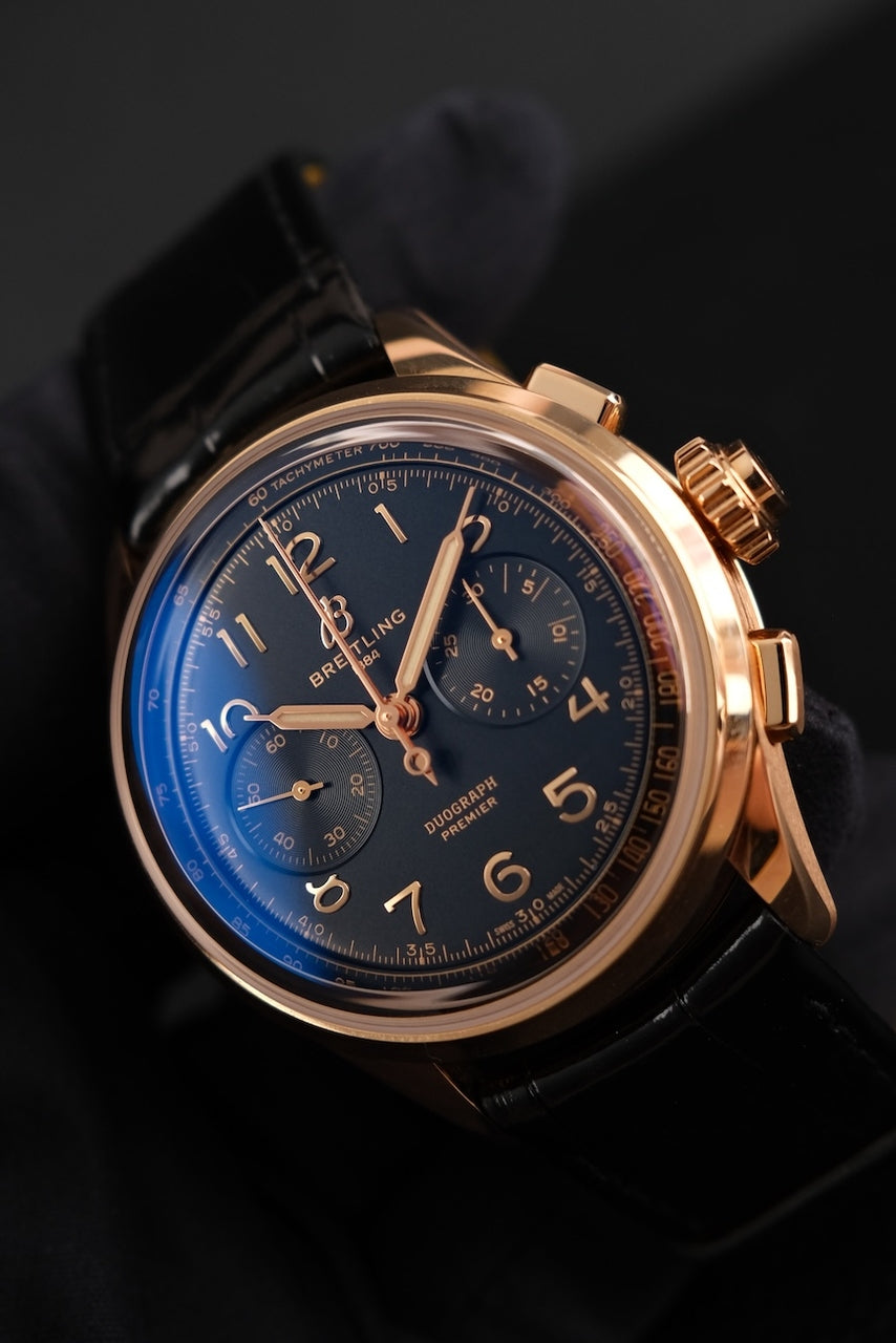 Breitling Duograph B15 RB1510251B1P1 Box + og. Papiere 18k Rosegold, Breitling Warranty 2028