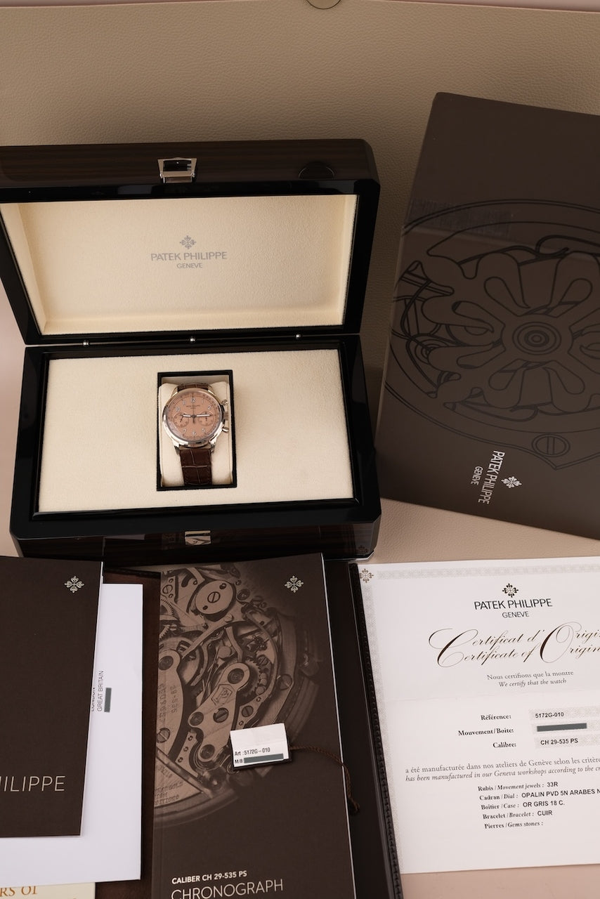Patek Philippe Complications 5172G-010 Box + og. Papiere Salmon Dial, White Gold, New/Unworn, 2025, 41mm