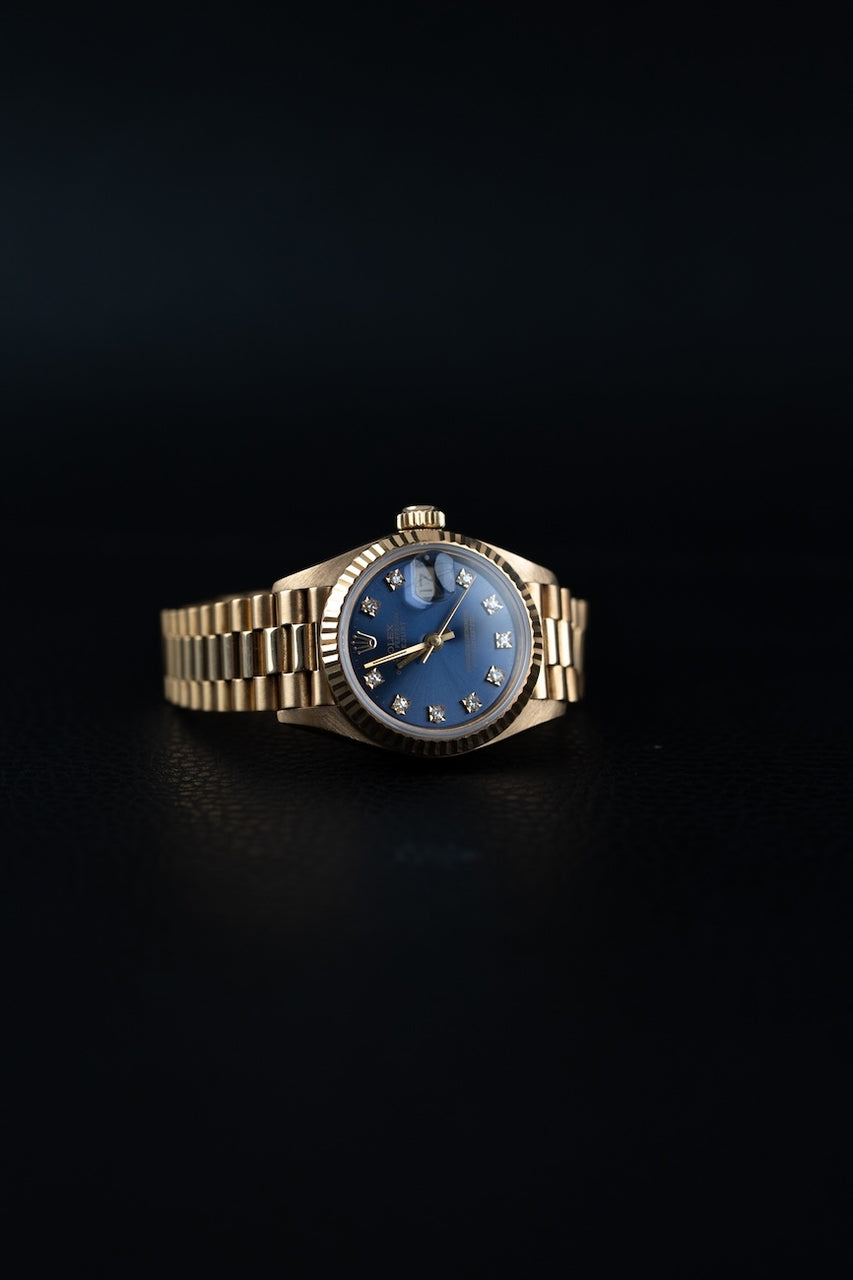 Rolex Lady-Datejust 69178 Box + og. Papiere 18k Gold, Blue Diamond Dial, L-Series, 26mm