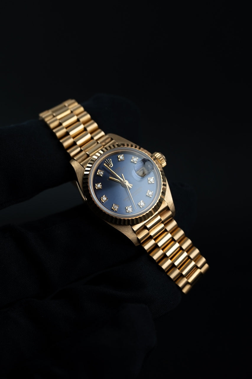 Rolex Lady-Datejust 69178 Box + og. Papiere 18k Gold, Blue Diamond Dial, L-Series, 26mm