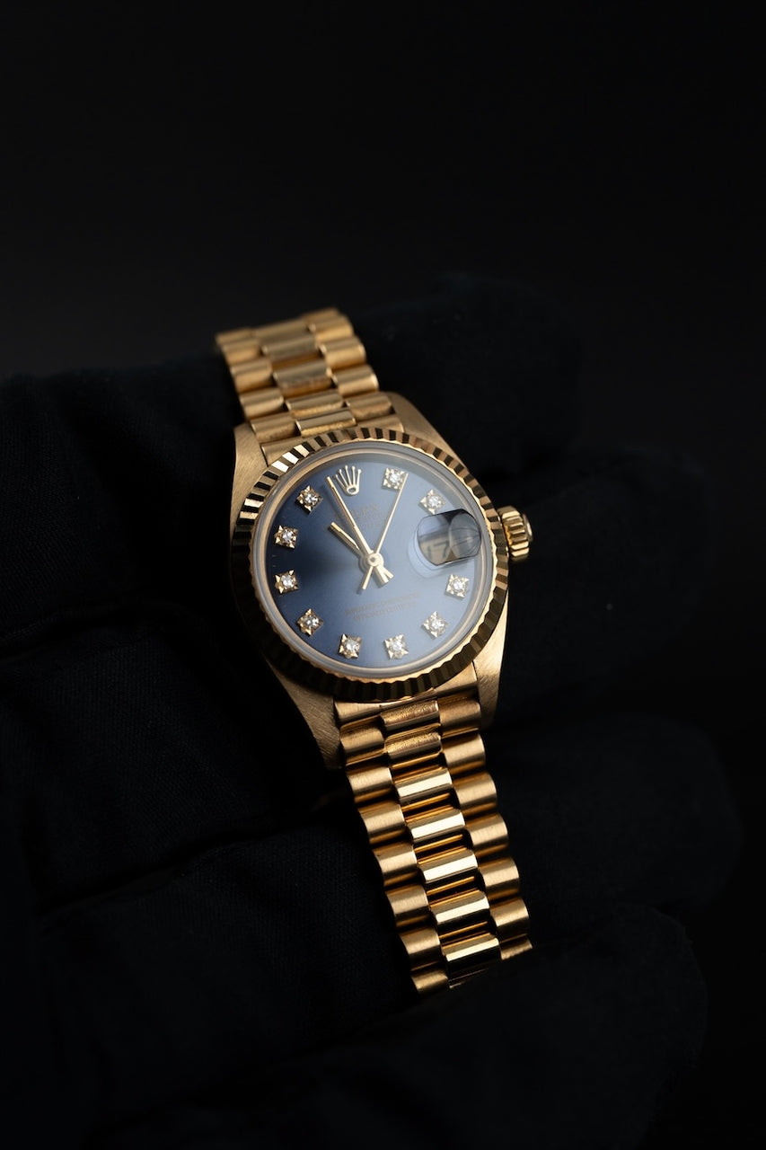 Rolex Lady-Datejust 69178 Box + og. Papiere 18k Gold, Blue Diamond Dial, L-Series, 26mm