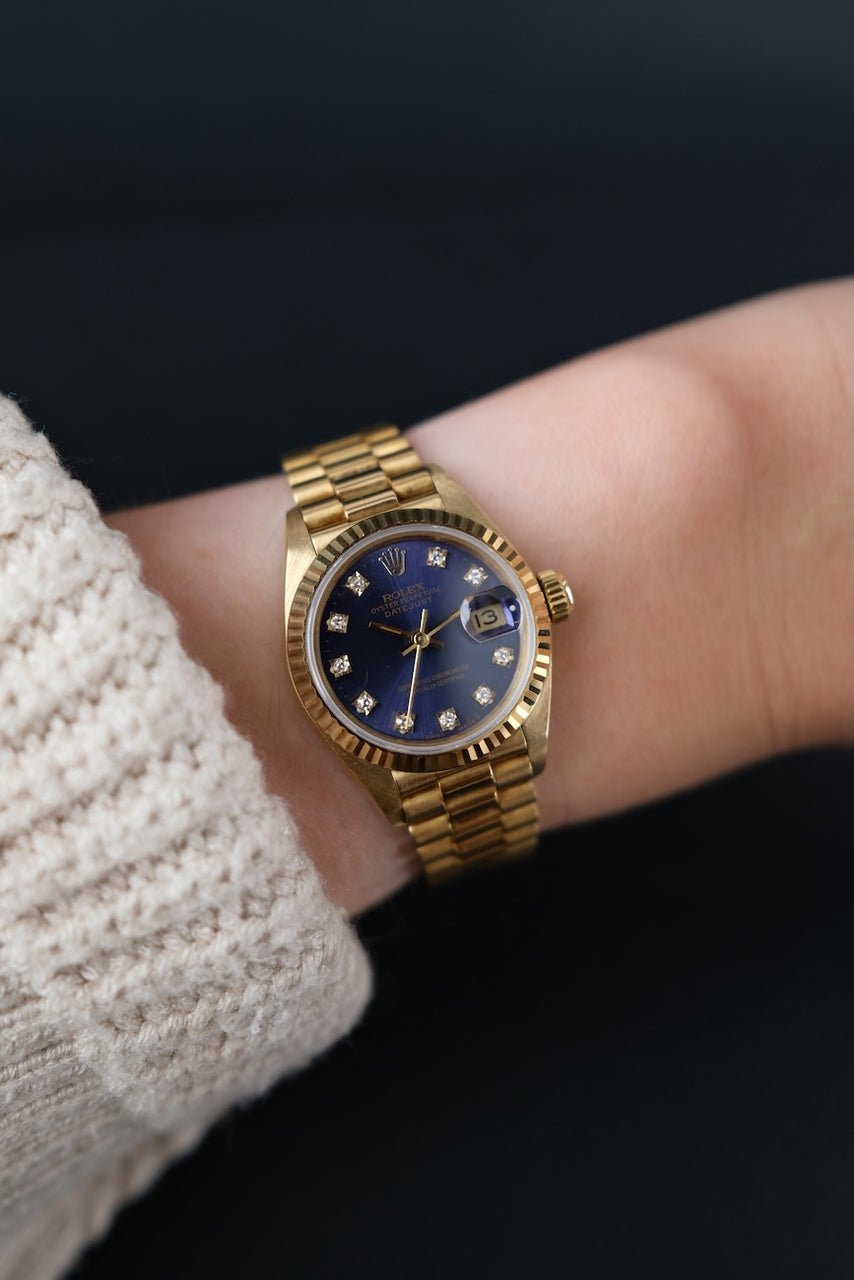 Rolex Datejust 69178 Box + og. Papiere 18k Gold, Blue Diamond Dial, L-Series, 26mm