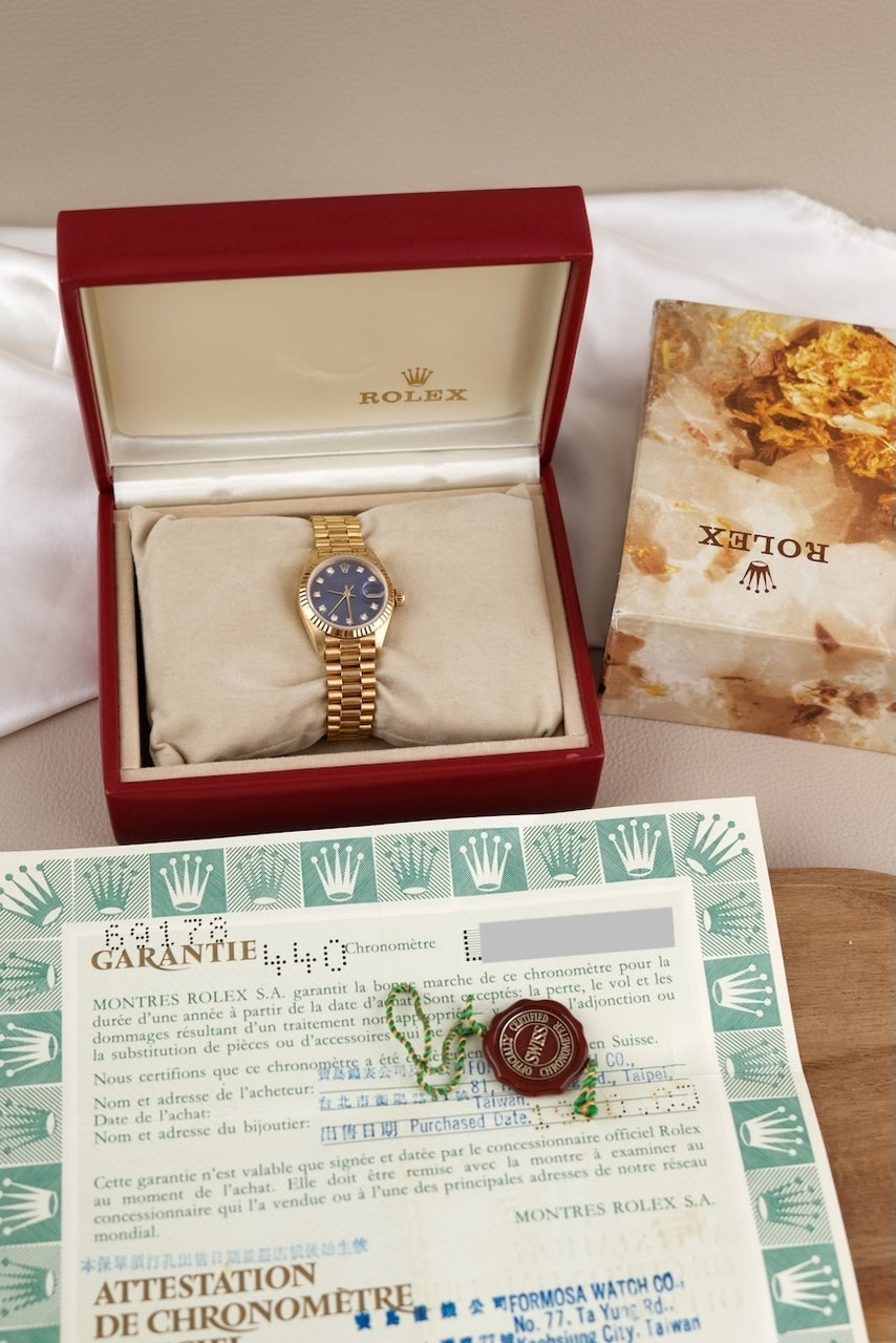 Rolex Datejust 69178 Box + og. Papiere 18k Gold, Blue Diamond Dial, L-Series, 26mm