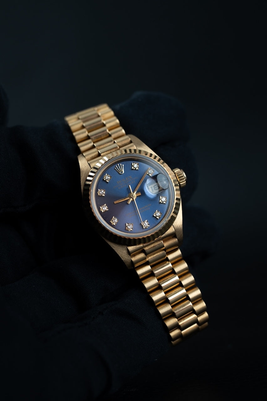 Rolex Lady-Datejust 69178 Box + og. Papiere 18k Gold, Blue Diamond Dial, L-Series, 26mm