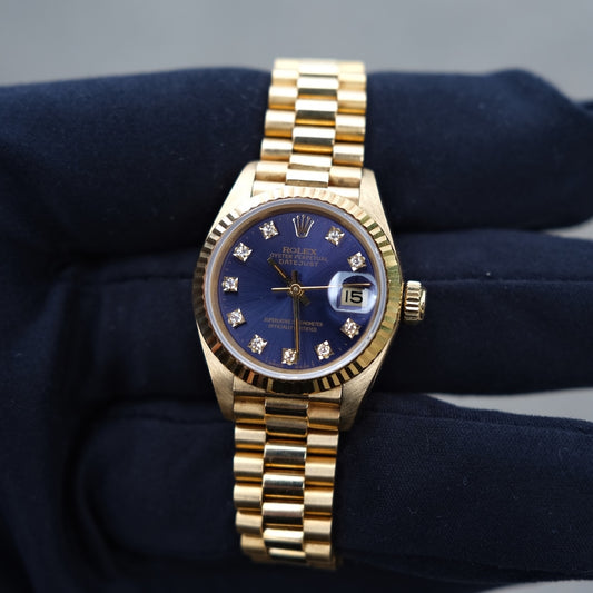 Rolex Datejust 69178 Box + og. Papiere 18k Gold, Blue Diamond Dial, L-Series, 26mm