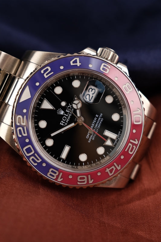 Rolex GMT-Master II 116719BLRO Box + og. Papiere 18k White Gold PEPSI Rolex Service Black Dial Oyster
