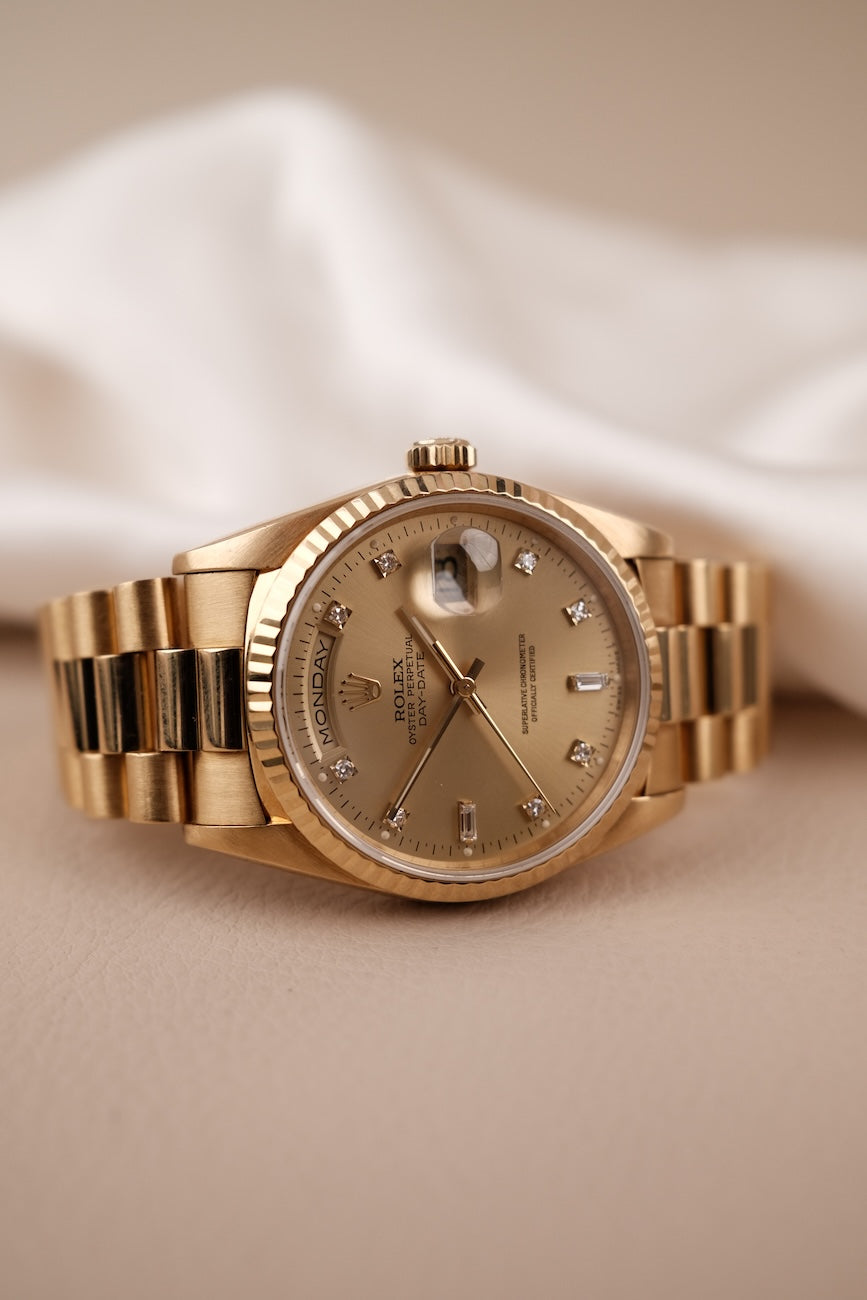 Rolex Day-Date 36 18238 Box + og. Papiere Champagne Diamond Dial