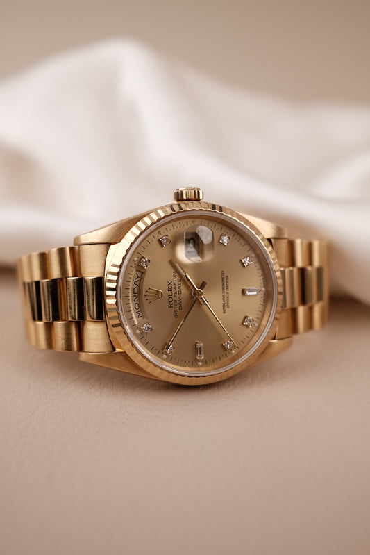 Rolex Day-Date 36 18238 Box + og. Papiere Champagne Diamond Dial
